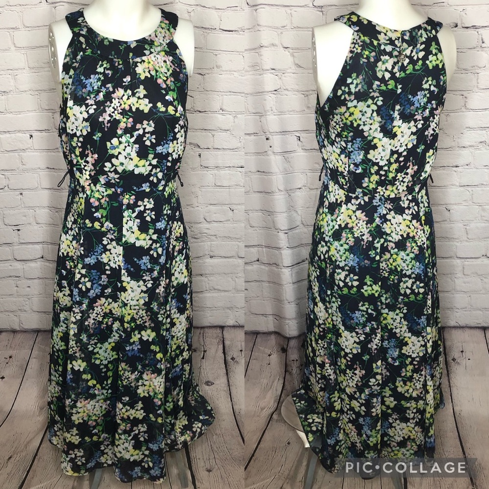 Tommy Hilfiger Womens Navy Floral Print Sleeveless Chiffon halter Lined Dress